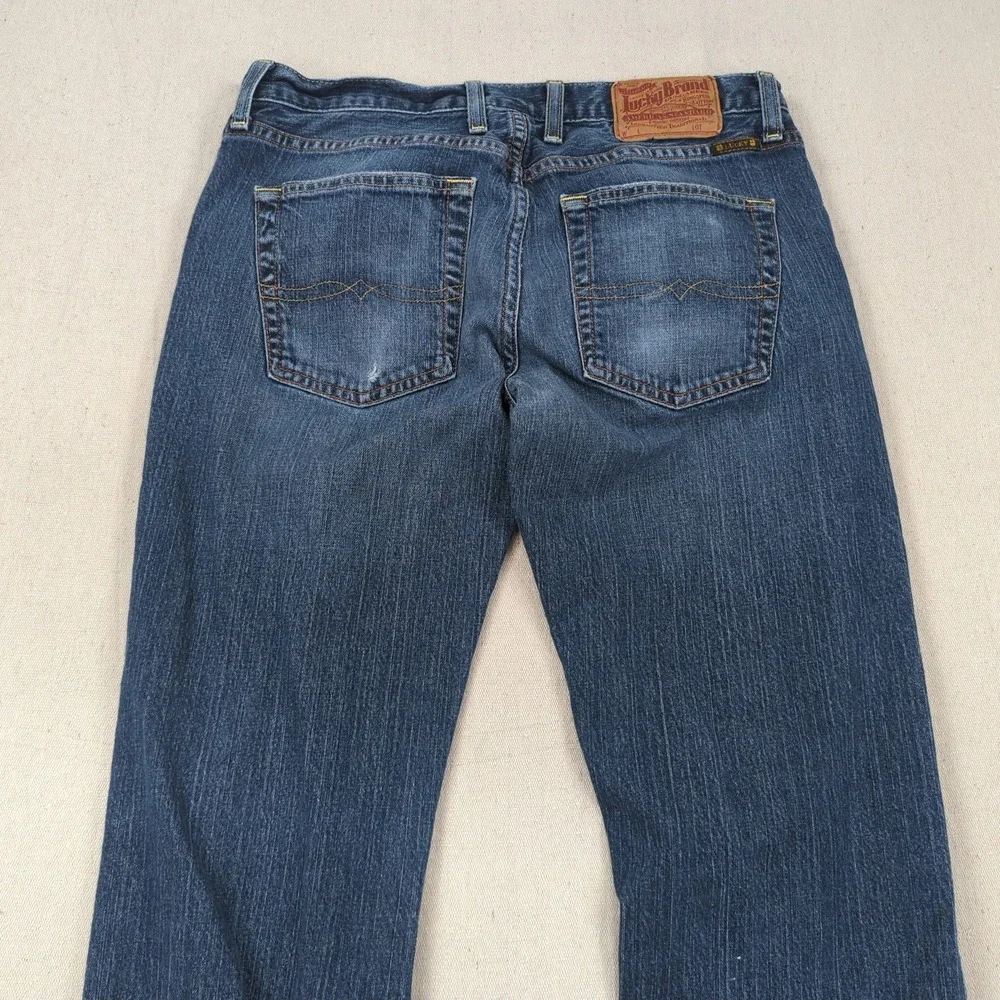 Lucky Brand Jeans Mens 30x31 Blue Slim Boot Cut Buton Fly Western Distressed